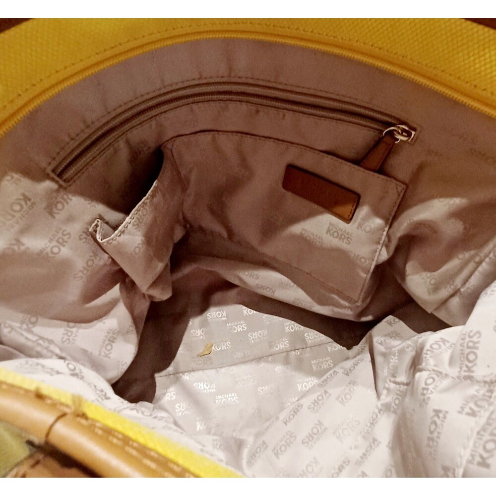 Michael Kors Large Yellow Ciara Tote Bag With Leather Straps/ Trim  Travel Beach - Picture 10 of 12